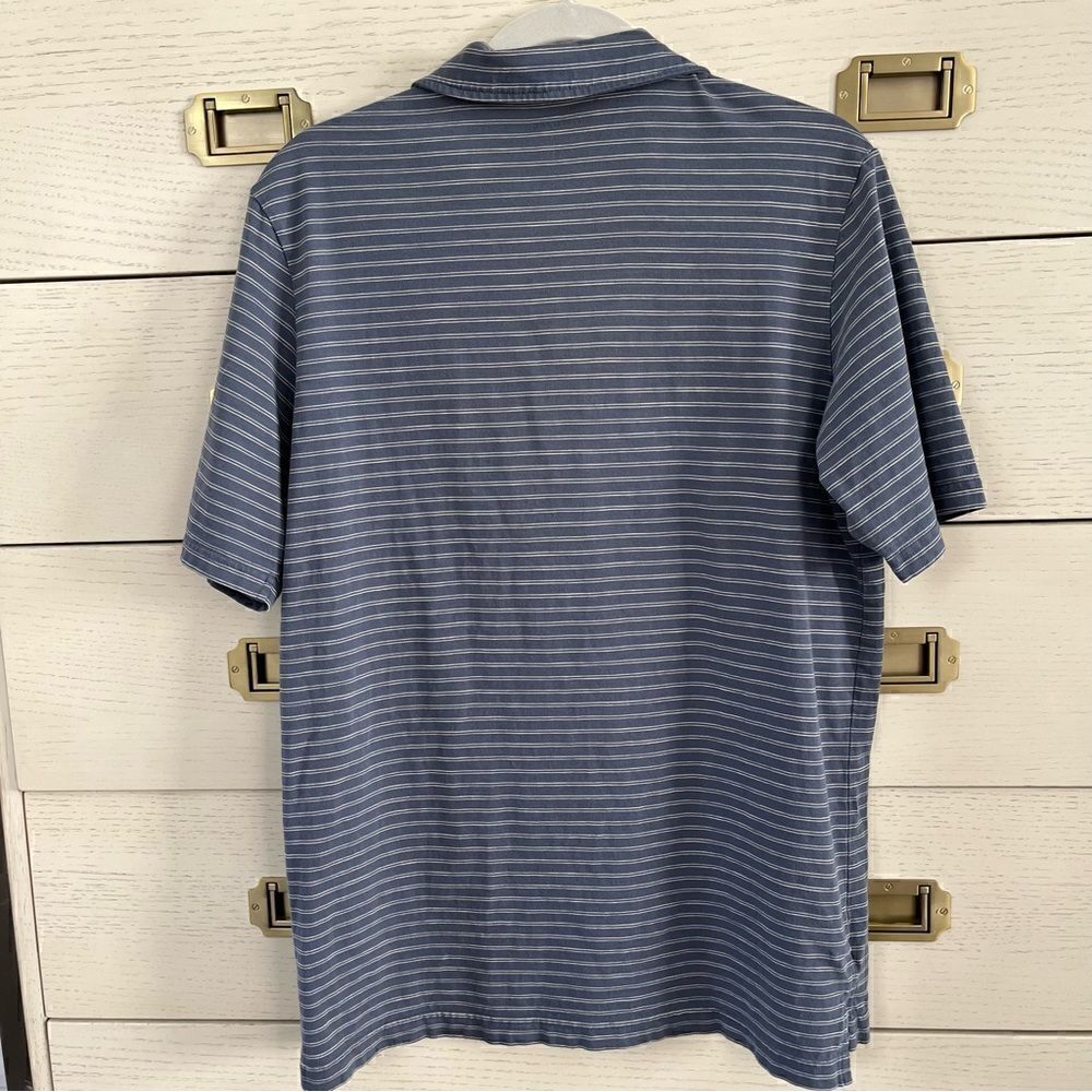 L.L.Bean Men Lakewashed Organic Cotton Polo Short-Sleeve Stripe Blue Size Medium - Picture 5 of 6